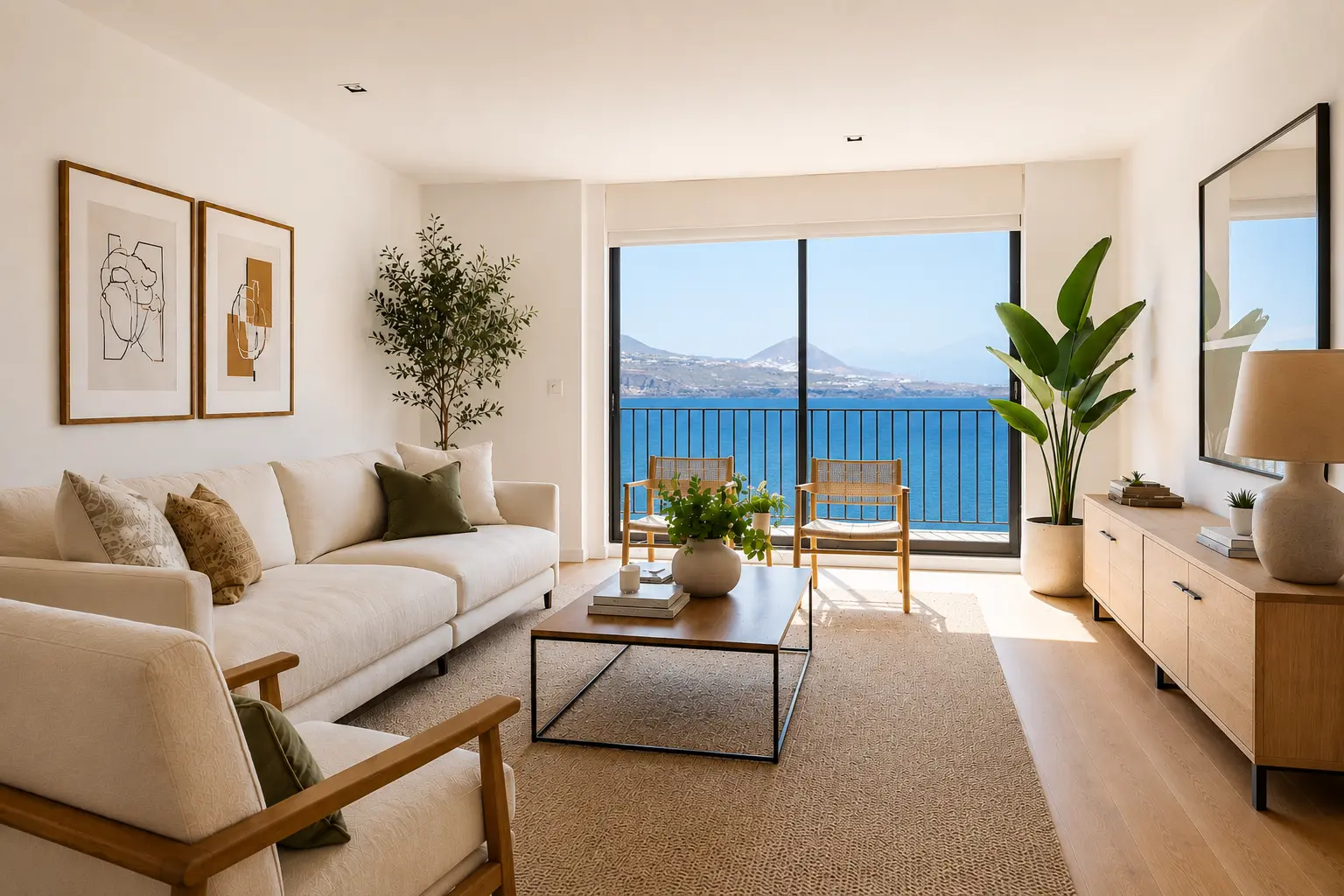 Salón luminoso de un piso preparado para vender en Las Palmas de Gran Canaria