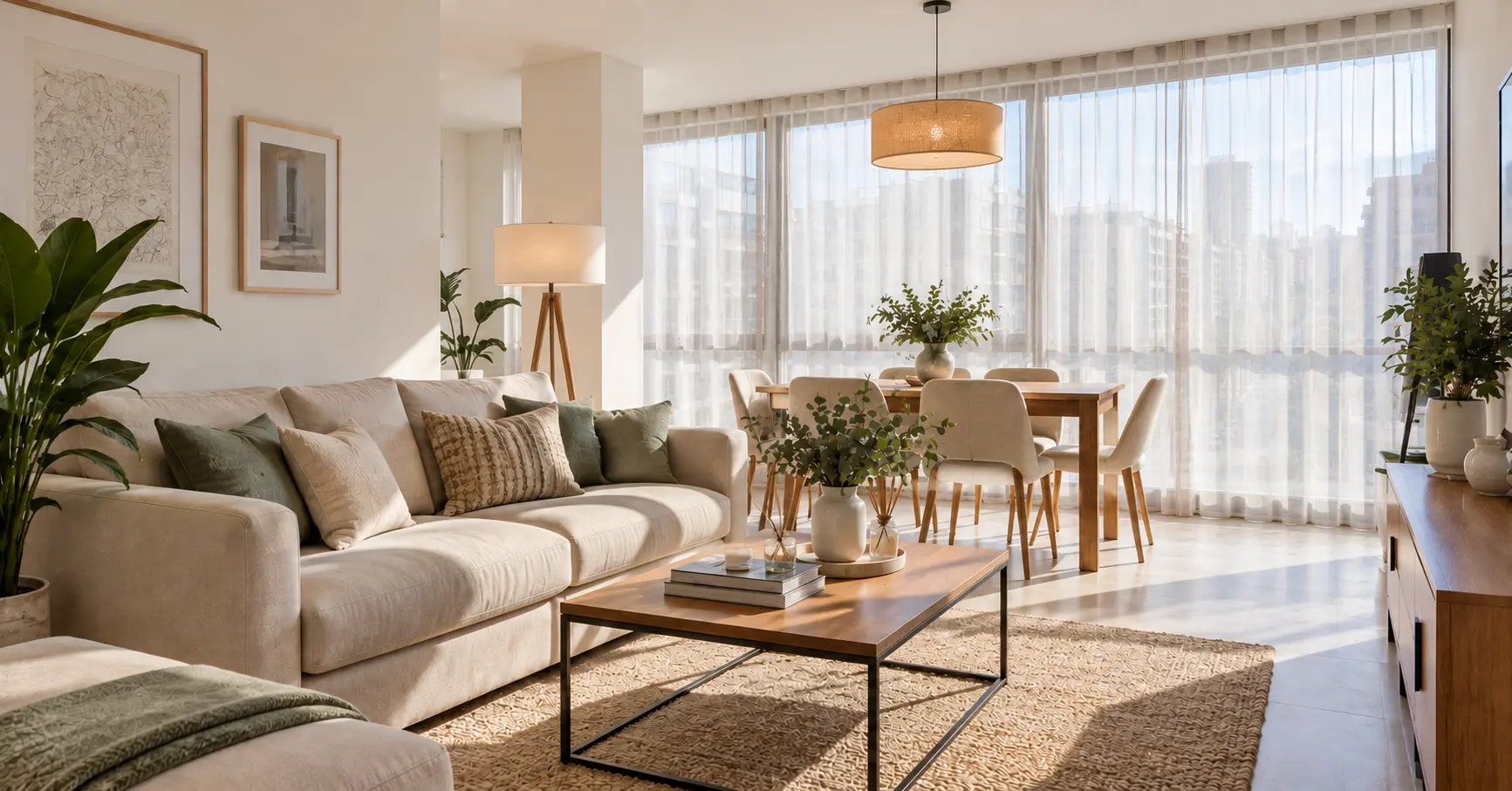 Salón de una vivienda en Las Palmas de Gran Canaria preparado con home staging antes de ponerla a la venta